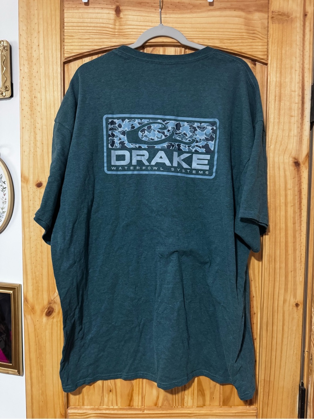 Drake Short-Sleeve Logo Tee in Deep Green with Light Blue Print